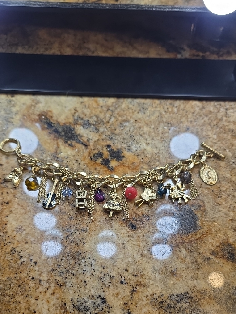 Gold-tone Charm Bracelet with Multicolor Beads
